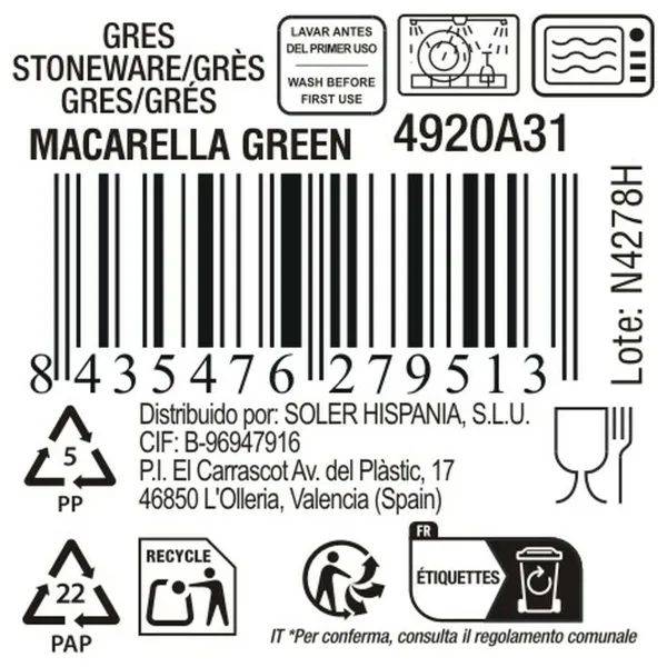 Mug La Mediterránea Macarella green 230 ml 0,23 l (48 Units)