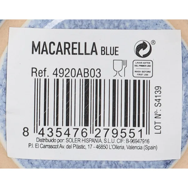 Плоская тарелка La Mediterránea Macarella blue Ø 20,5 cm (24 штук)