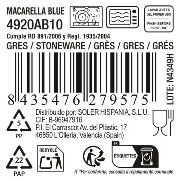 Блюдо La Mediterránea Macarella blue Ø 18 cm 1,3 L (16 штук)