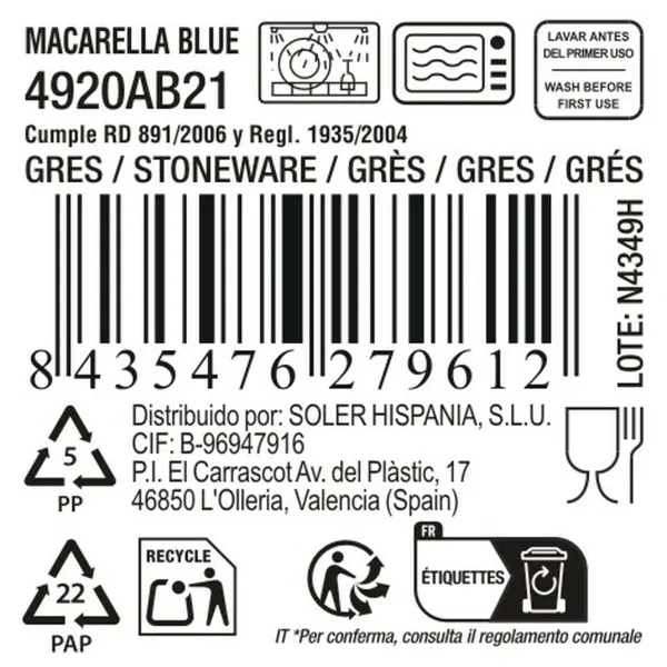 Поднос La Mediterránea Macarella blue Овальный 29 x 13,5 x 2,4 cm (24 штук)
