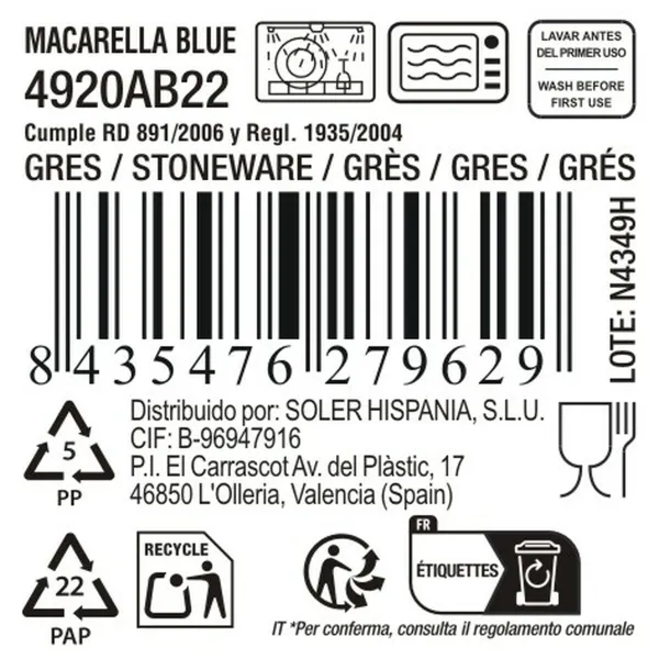 Serving Platter La Mediterránea Macarella blue Oval 33 x 14,8 x 2,7 cm (12 Units)