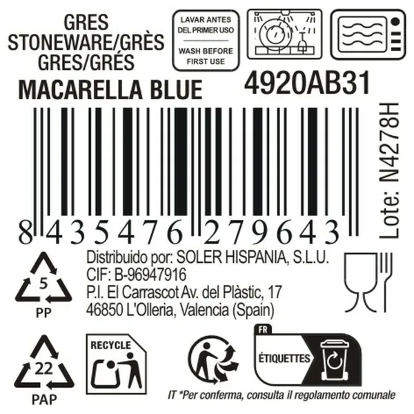 Muki La Mediterránea Macarella blue 230 ml 0,23 l (48 osaa)