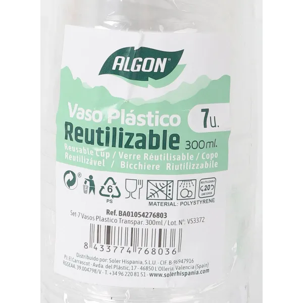 Set of glasses Algon Plastic 300 ml 7 Pieces (24 Units)