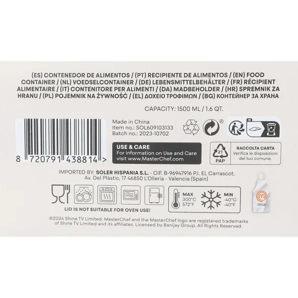 Hermetic Lunch Box MasterChef Grey Transparent Rectangular 1,5 L (6 Units)