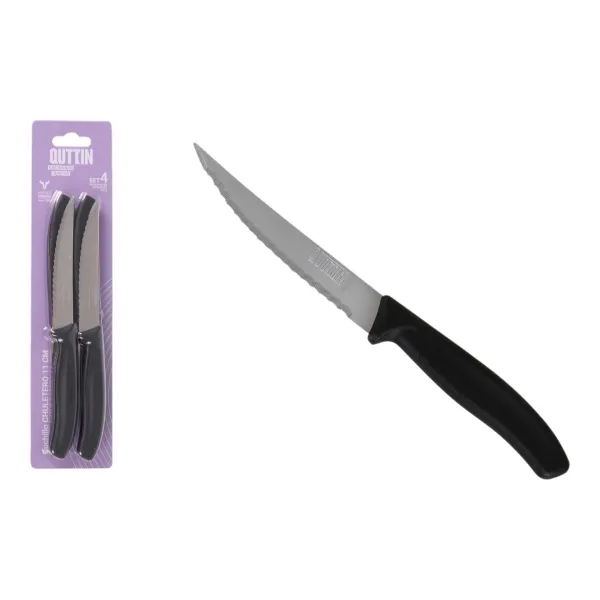 Mėsos peilių rinkinys Quttin Juoda Sidabras Nerūdijantis plienas 11 cm 4 Dalys (18 vnt.)