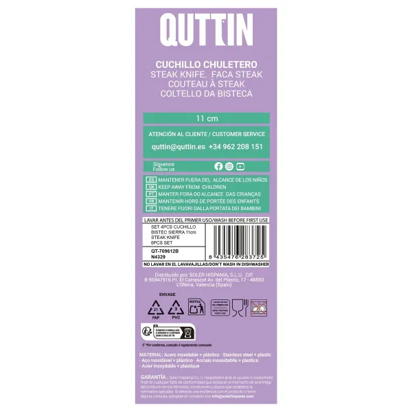 Mėsos peilių rinkinys Quttin Juoda Sidabras Nerūdijantis plienas 11 cm 4 Dalys (18 vnt.)