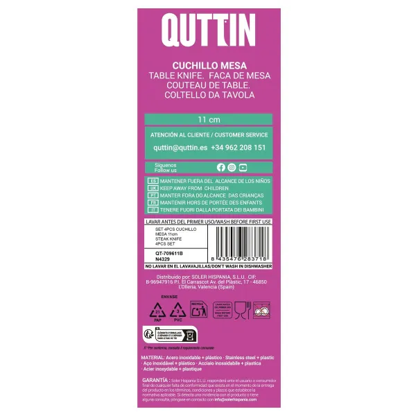 Nažu komplekts Quttin Melns Sudrabains Nerūsējošais tērauds 11 cm 4 Daudzums (18 gb.)