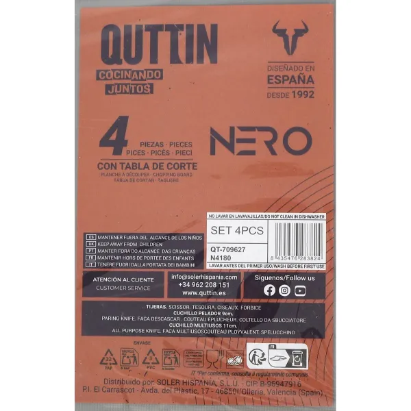 Knife Set Quttin Nero 4 Pieces (6 Units)