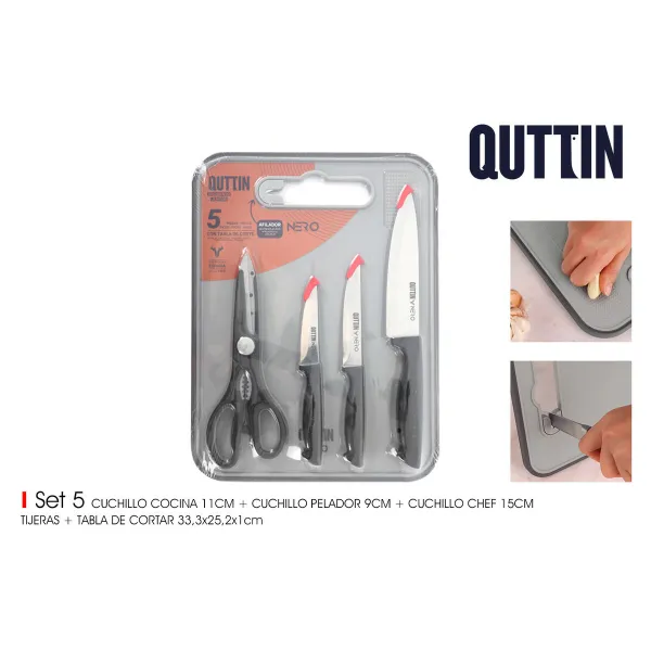 Knife Set Quttin Nero 5 Pieces (4 Units)