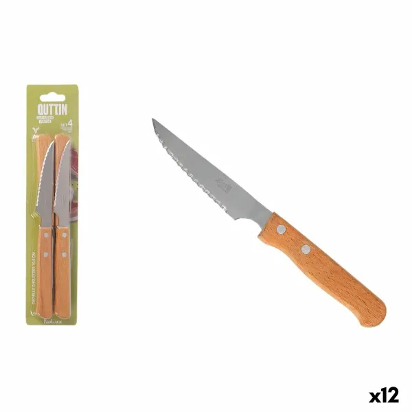 Meat Knife Set Inde NATURA Brown Silver 10,5 cm 4 Pieces (12 Units)