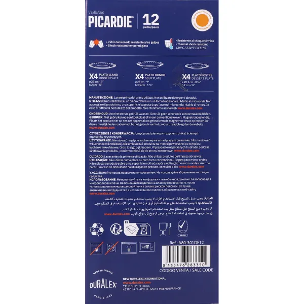 Māla trauki Duralex Picardie 12 Daudzums (2 gb.)