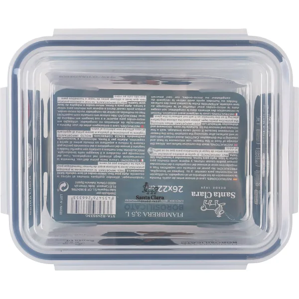 Hermetic Lunch Box Santa Clara Transparent Rectangular 3,5 L (3 Units)