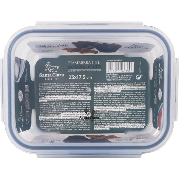 Hermetiška priešpiečių dėžutė Santa Clara Skaidrus Stačiakampis 1,5 L (6 vnt.)
