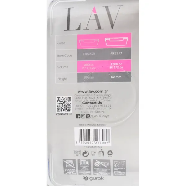 Герметичная коробочка для завтрака LAV Серый Прозрачный 1,2 L (12 штук)