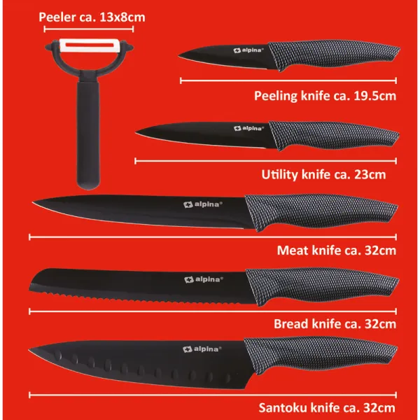 Alpina - Stainless steel INOX knife set 6 pcs. (Black)