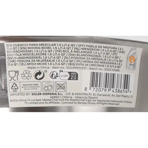 Kulho MasterChef Ruostumaton teräs 1,2 L 19 x 7,5 cm (24 osaa)