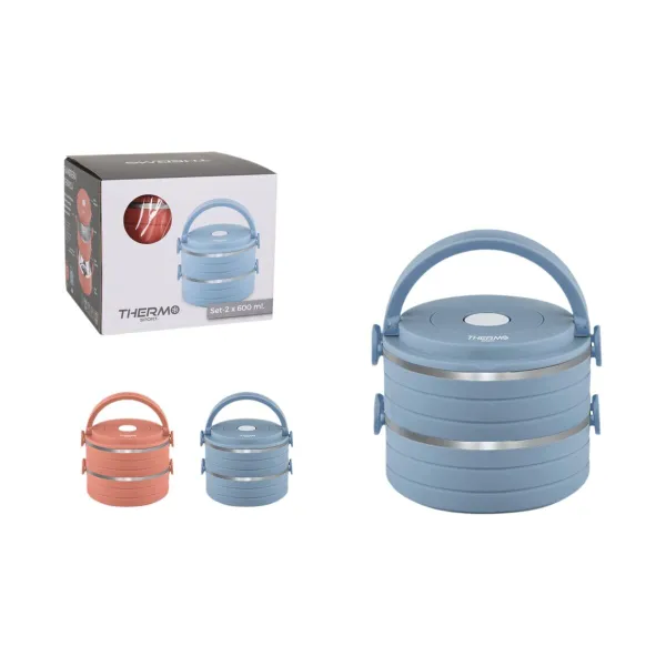 Set of lunch boxes ThermoSport Blue Red Steel Plastic 600 ml 2 Pieces (6 Units)
