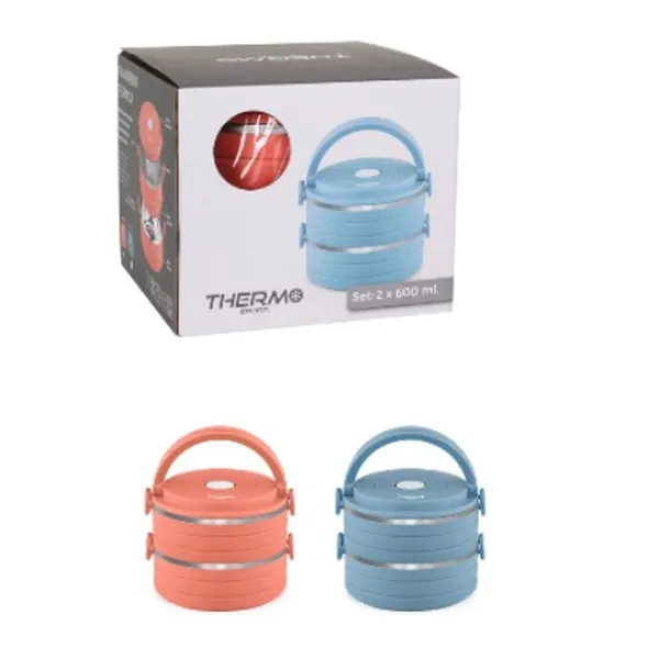 Set of lunch boxes ThermoSport Blue Red Steel Plastic 600 ml 2 Pieces (6 Units)