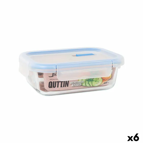 Hermētiska Pusdienu Kastīte Quttin Boho Caurspīdīgs Taisnstūra 600 ml (6 gb.)