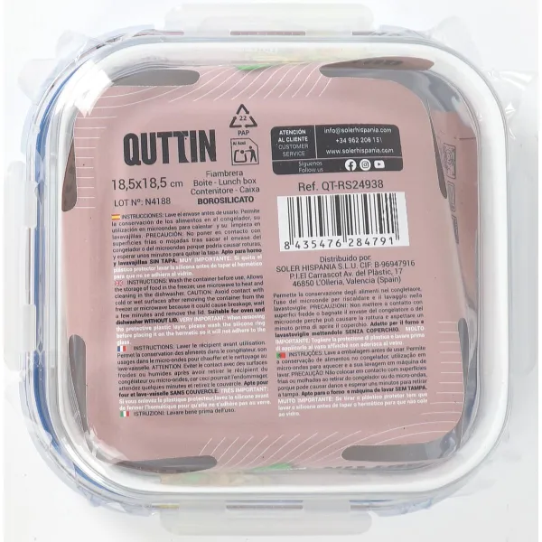 Hermetiška priešpiečių dėžutė Quttin Boho Skaidrus 1,1 L (6 vnt.)