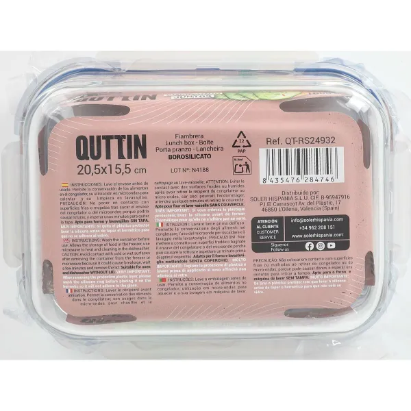 Герметичная коробочка для завтрака Quttin Boho Прозрачный Прямоугольный 1 L (6 штук)