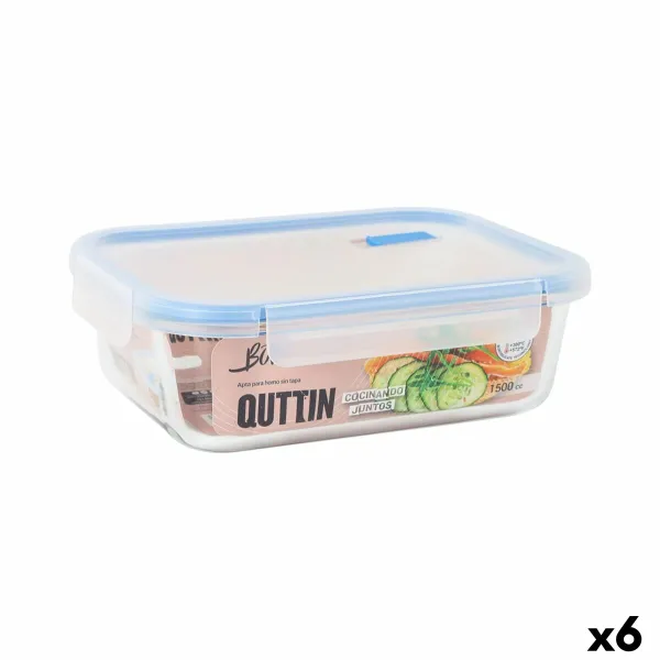 Hermetiška priešpiečių dėžutė Quttin Boho Skaidrus Stačiakampis 1,5 L (6 vnt.)