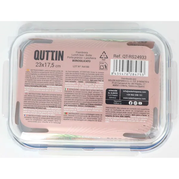 Hermetic Lunch Box Quttin Boho Transparent Rectangular 1,5 L (6 Units)