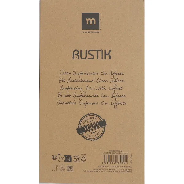 Juoma-annostelija La Mediterránea Rustik Metalli Lasi 4 L 17 x 17 x 30,5 cm (4 osaa)