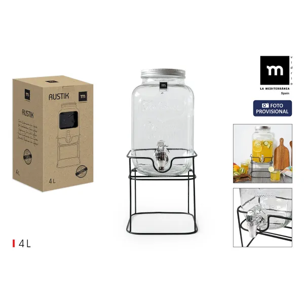 Дозатор напитков La Mediterránea Rustik Металл Cтекло 4 L 17 x 17 x 30,5 cm (4 штук)