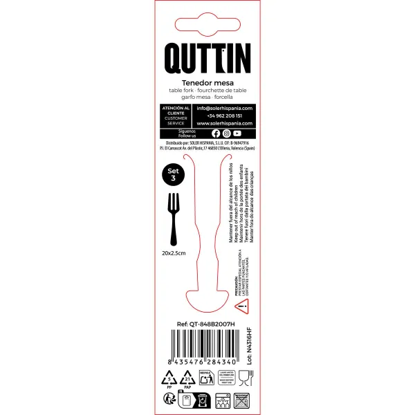 Fork Quttin Classic 20 x 2,5 cm 2 mm 3 Pieces (12 Units)
