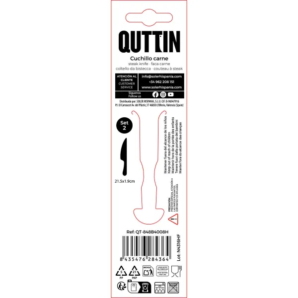 Lihaveitsiseitti Quttin Classic Hopeinen Ruostumaton teräs 21,5 x 1,9 cm 2 Kappaletta (12 osaa)