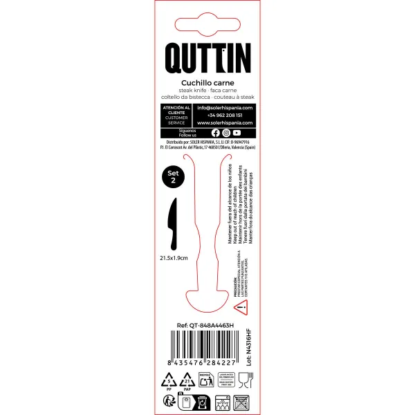 Meat Knife Set Quttin Antártica Silver Stainless steel 21,5 x 1,9 cm 2 Pieces (12 Units)