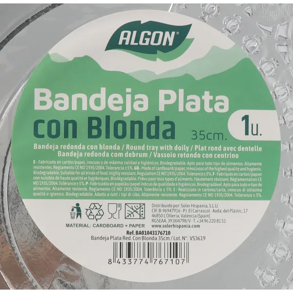 Snack tray Algon Circular 35 cm (30 Units)
