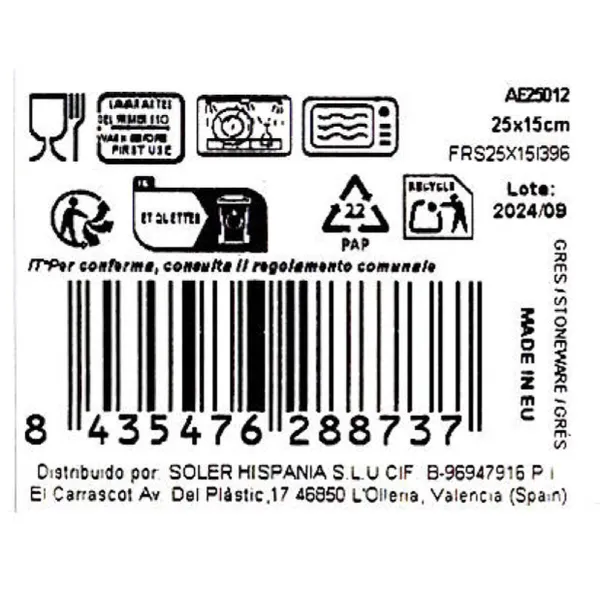 Pasniegšanas Plate La Mediterránea Aelia Taisnstūra 25,3 x 15 x 2 cm (18 gb.)