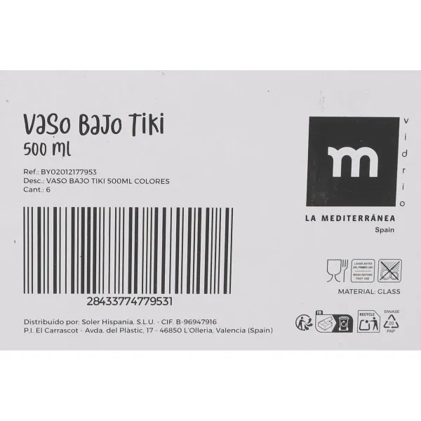 Stiklas vandeniui La Mediterránea TIKI 0,5 L (24 vnt.)