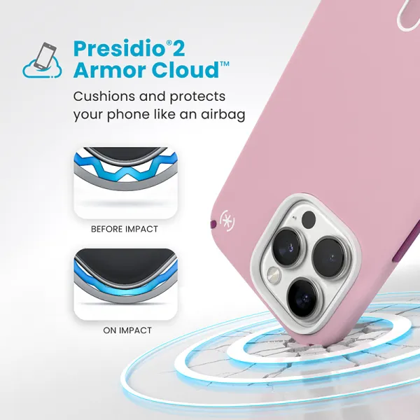 Speck Presidio2 Pro ClickLock & MagSafe - iPhone 16 Pro Max Case (Wednesday Pink / Boysenberry Purple / White)
