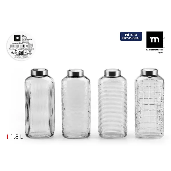 Glass Bottle La Mediterránea Glass Steel 1,8 L (8 Units)