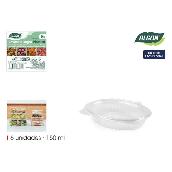 Daugkartinio naudojimo maisto padėklai Algon OPS 150 ml 14,6 x 11,3 x 3 cm (6 Dalys) (24 vnt.)