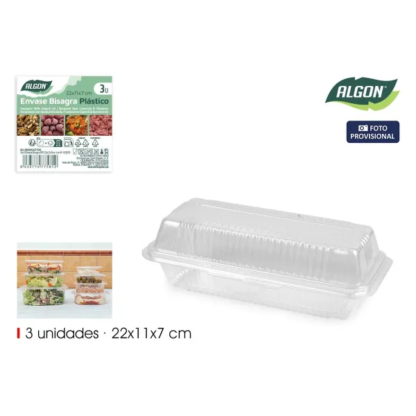 Uudelleen käytettävä ruoka-alustat Algon OPS 22 x 11 x 7 cm (3 Kappaletta) (24 osaa)