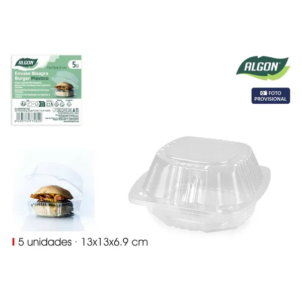 Многоразовые подносы Algon BURGER 13 x 13 x 6,9 cm (5 Предметы) (24 штук)