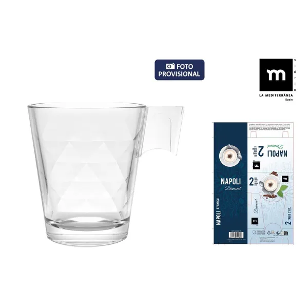 Komplekts ar kafijas tasēm La Mediterránea Napoli diamond Caurspīdīgs Stikls 210 ml 2 Daudzums (36 Vienības)