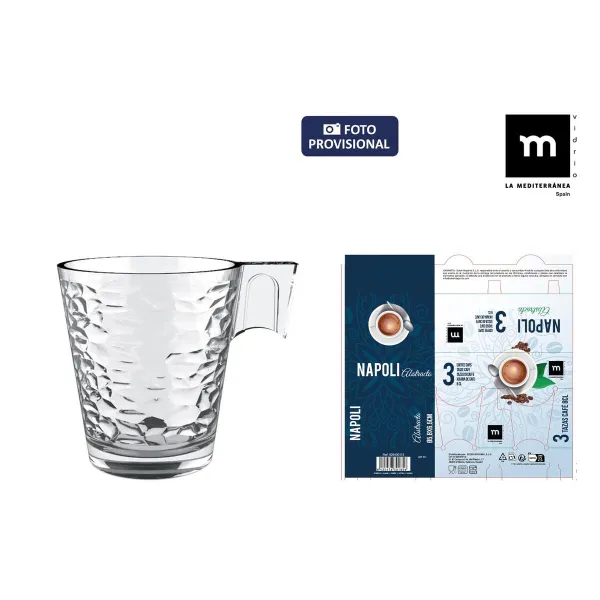 Piece Coffee Cup Set La Mediterránea Napoli abstracto Transparent Glass 80 ml 3 Pieces (24 Units)