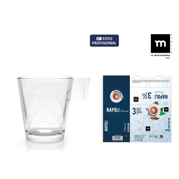 Komplekts ar kafijas tasēm La Mediterránea Napoli diamond Caurspīdīgs Stikls 80 ml 3 Daudzums (24 gb.)