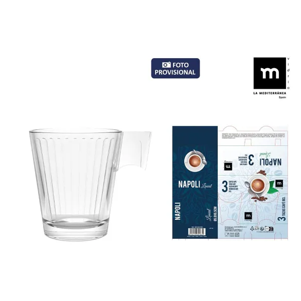 Piece Coffee Cup Set La Mediterránea Napoli lineal Transparent Glass 80 ml 3 Pieces (24 Units)