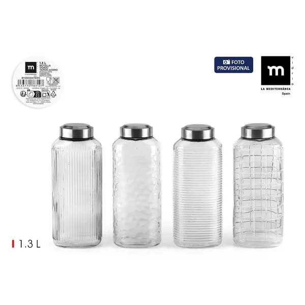 Glass Bottle La Mediterránea Glass Steel 1,3 L (12 Units)
