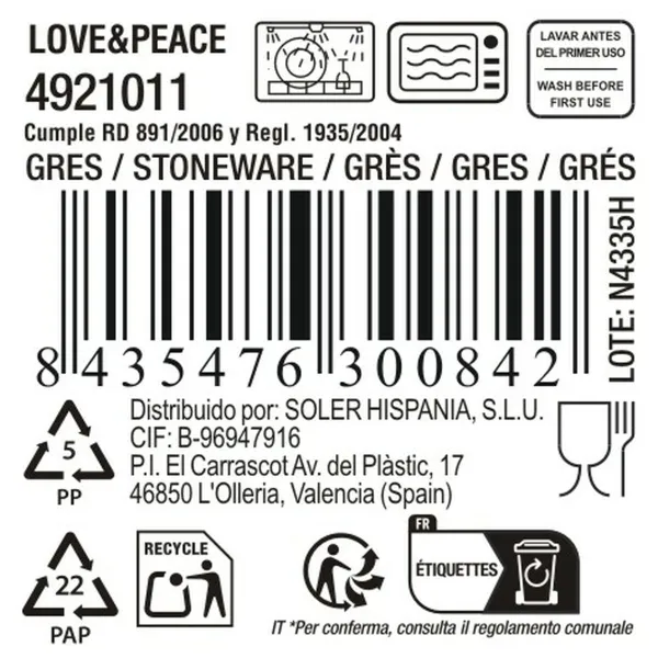 Tee- ja kahvikuppi La Mediterránea Love & Peace 180 ml (36 Osaa)