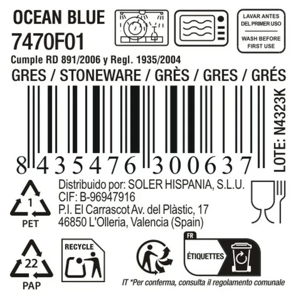 Блюдо La Mediterránea Ocean blue Ø 19 cm 770 ml (12 штук)
