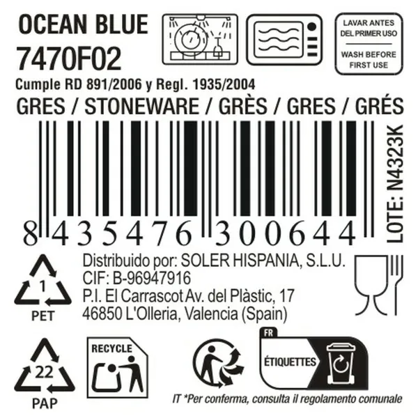 Плоская тарелка La Mediterránea Ocean blue Керамика Ø 27,2 cm (12 штук)