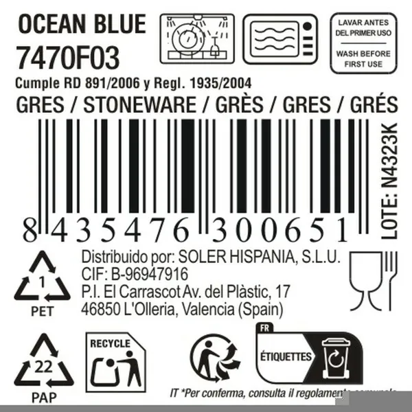 Плоская тарелка La Mediterránea Ocean blue Керамика Ø 21 cm (12 штук)