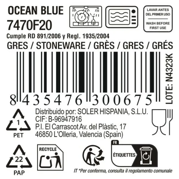 Pasniegšanas Plate La Mediterránea Ocean blue 25,5 x 11,7 x 2,3 cm (12 gb.)